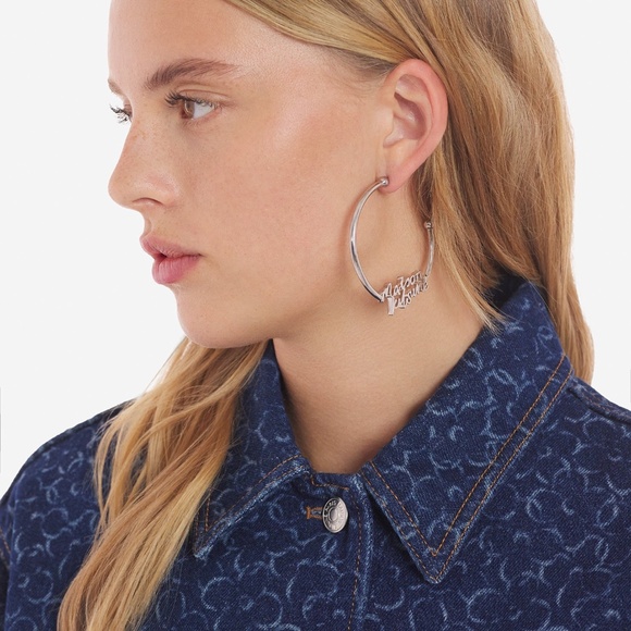 Maison Kitsuné Signature Handwriting Hoops Earrings Silver - Picture 1 of 6